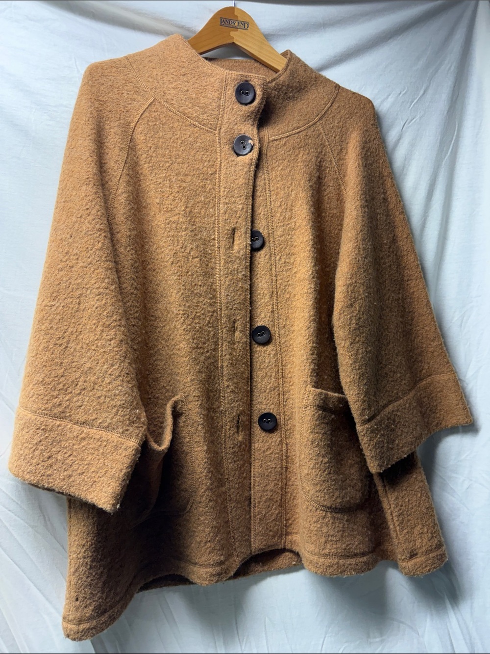 Ruby Rd. Camel Brown Button-Front Wool Cape